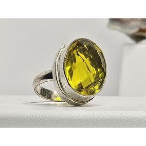 Vintage Vibrant Handmade Costume Oval Yellow Stone Ring Size 7.25